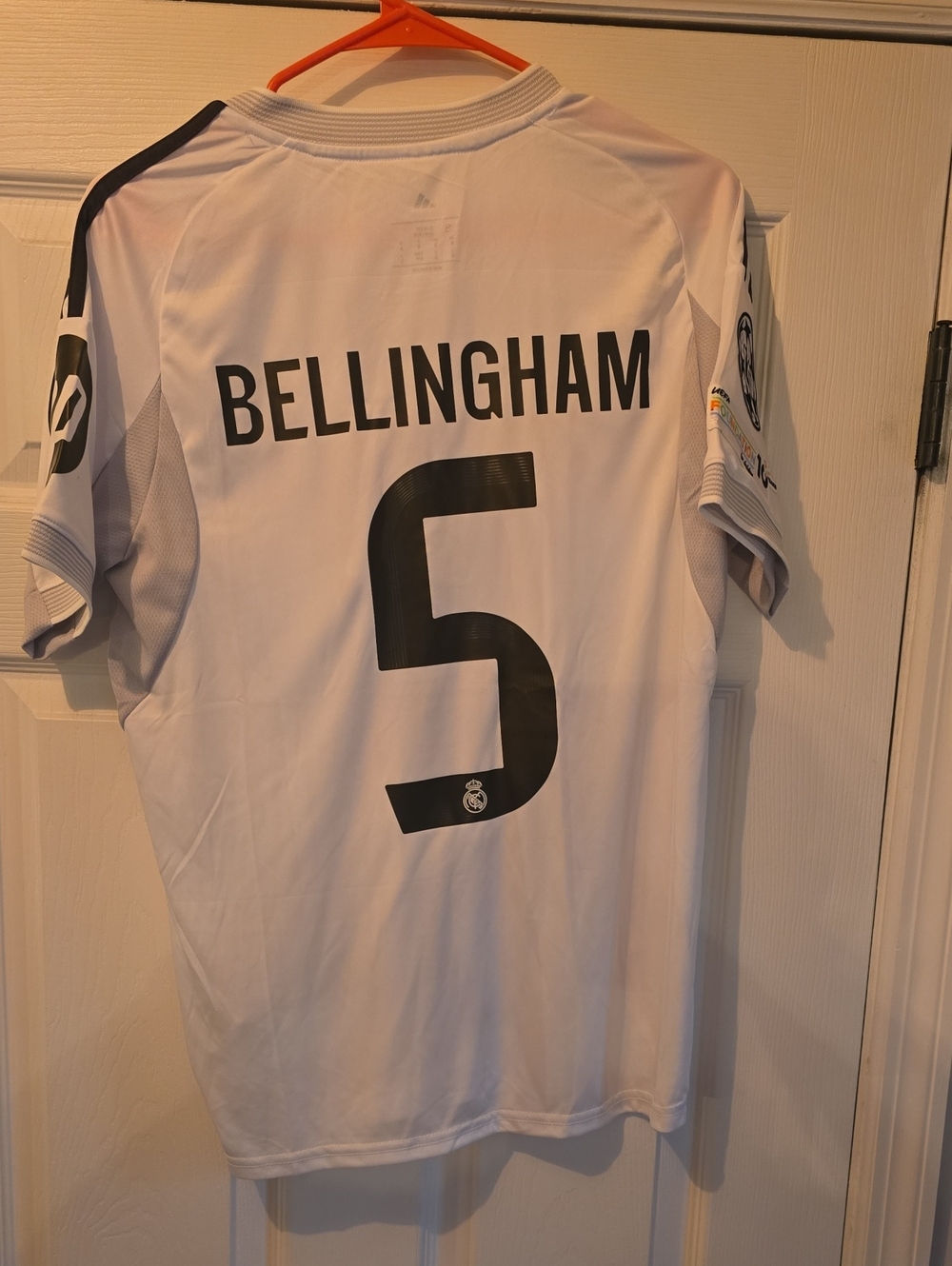 Adidas Real Madrid White & Gold Soccer Jersey - Emirates Fly Better Bellingham - Picture 6 of 7